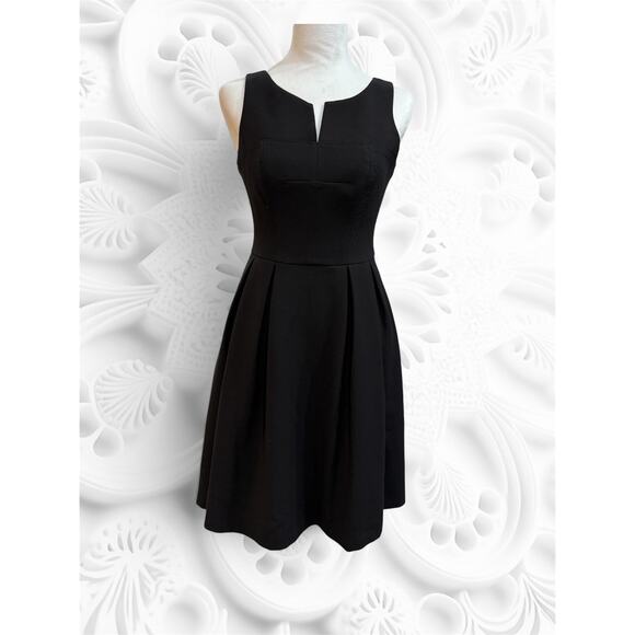 White House Black Market Dresses & Skirts - White House Black Market Black Fit-and-Flare Split Neck Pleated Dress-Size 4P
